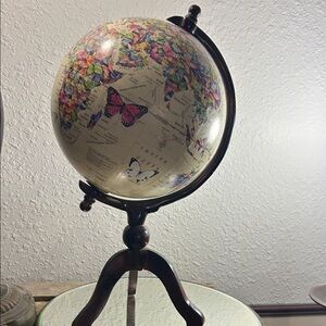 Decorative Butterfly Globe with Wooden Stand
